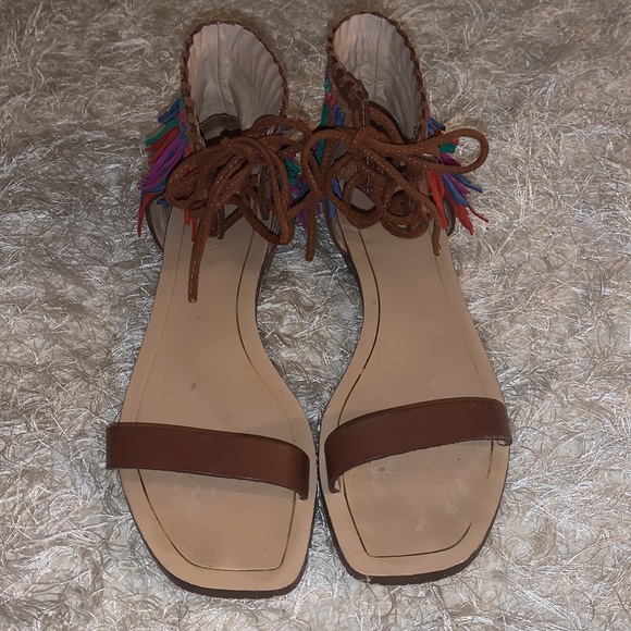 ZARA Fringed Flat Suede Leather Sandals Size 8 - Picture 7 of 9